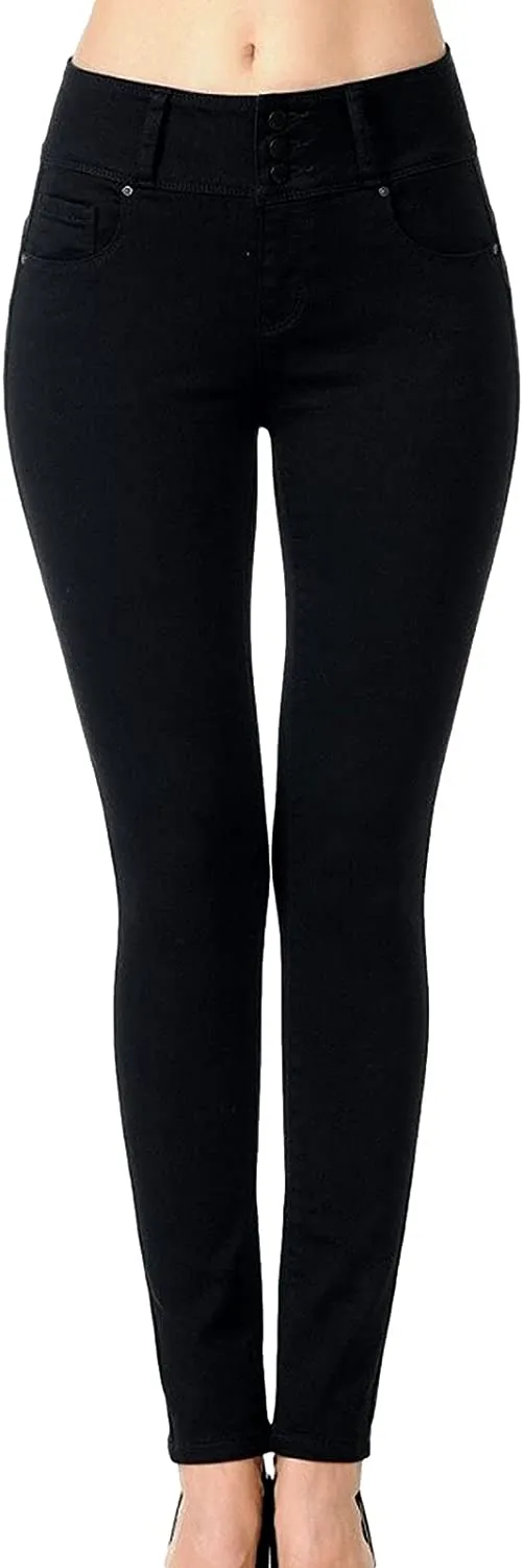 Wax Women's High-Rise Push-Up Super Comfy 3 Button Skinny Jean