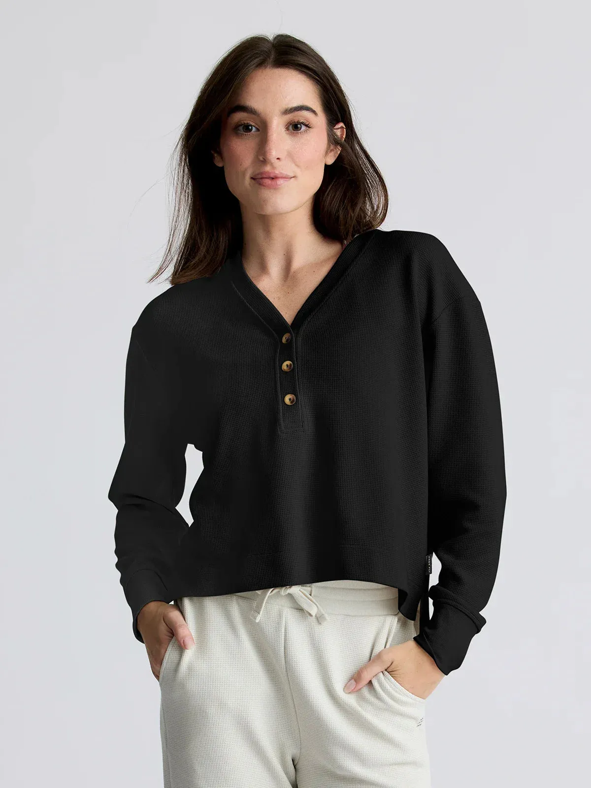 Women's Waffle Long Sleeve Henley