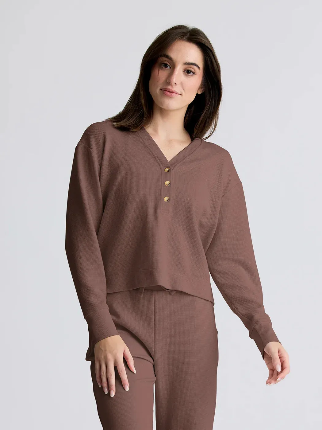 Women's Waffle Long Sleeve Henley