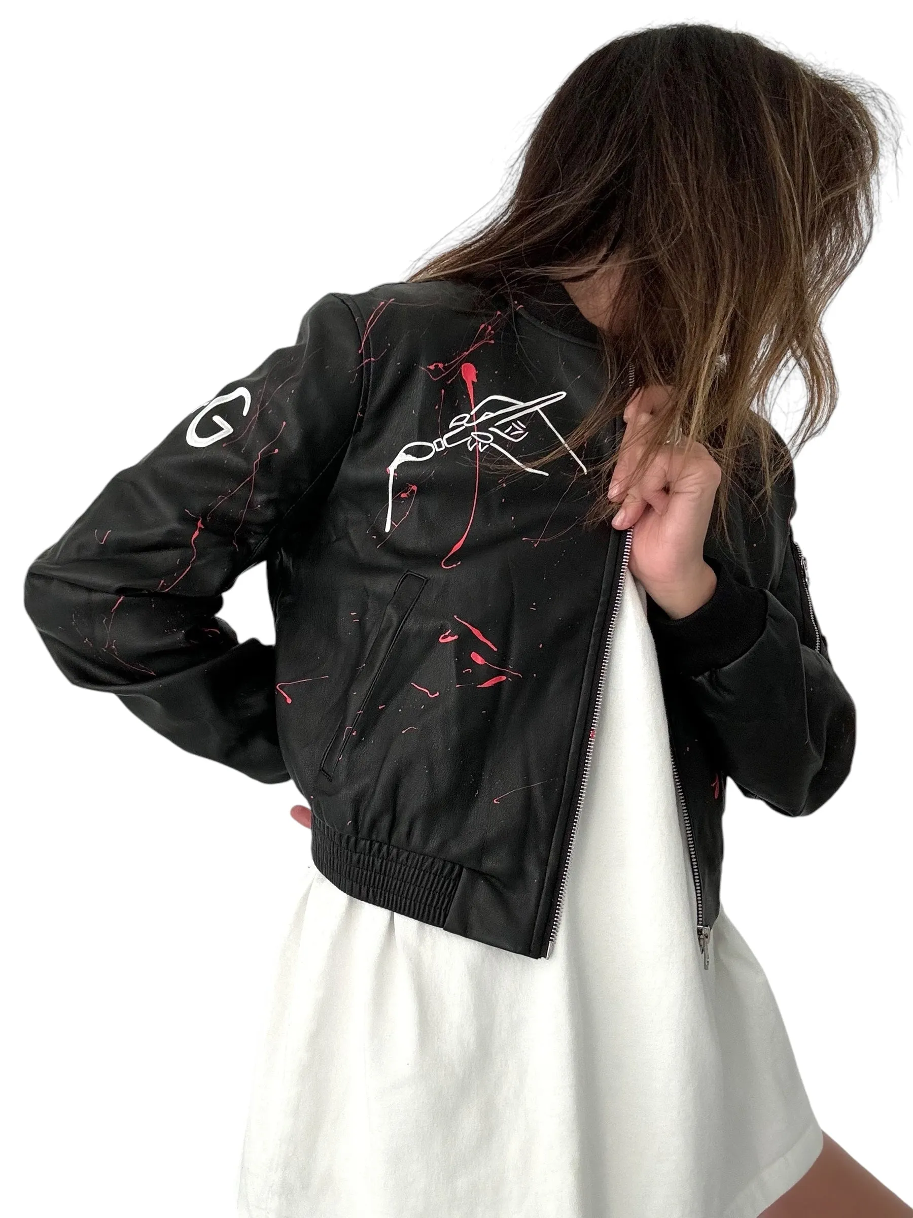 'Ze W G Bomber' Painted Leather Jacket