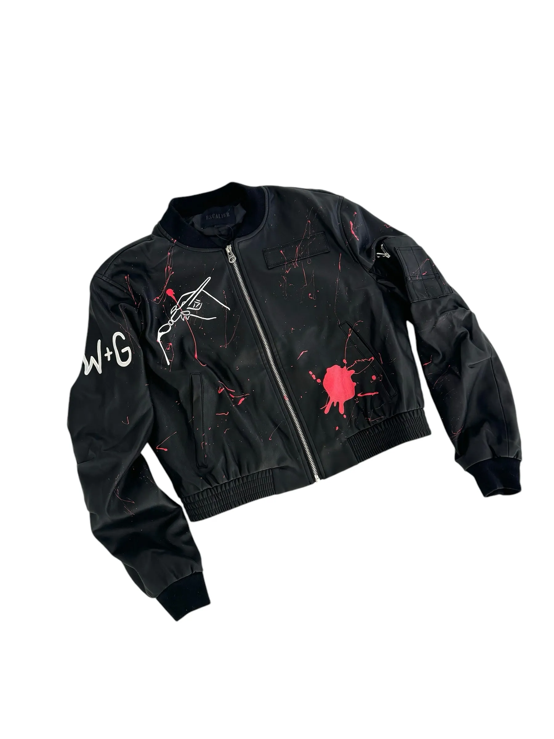 'Ze W G Bomber' Painted Leather Jacket