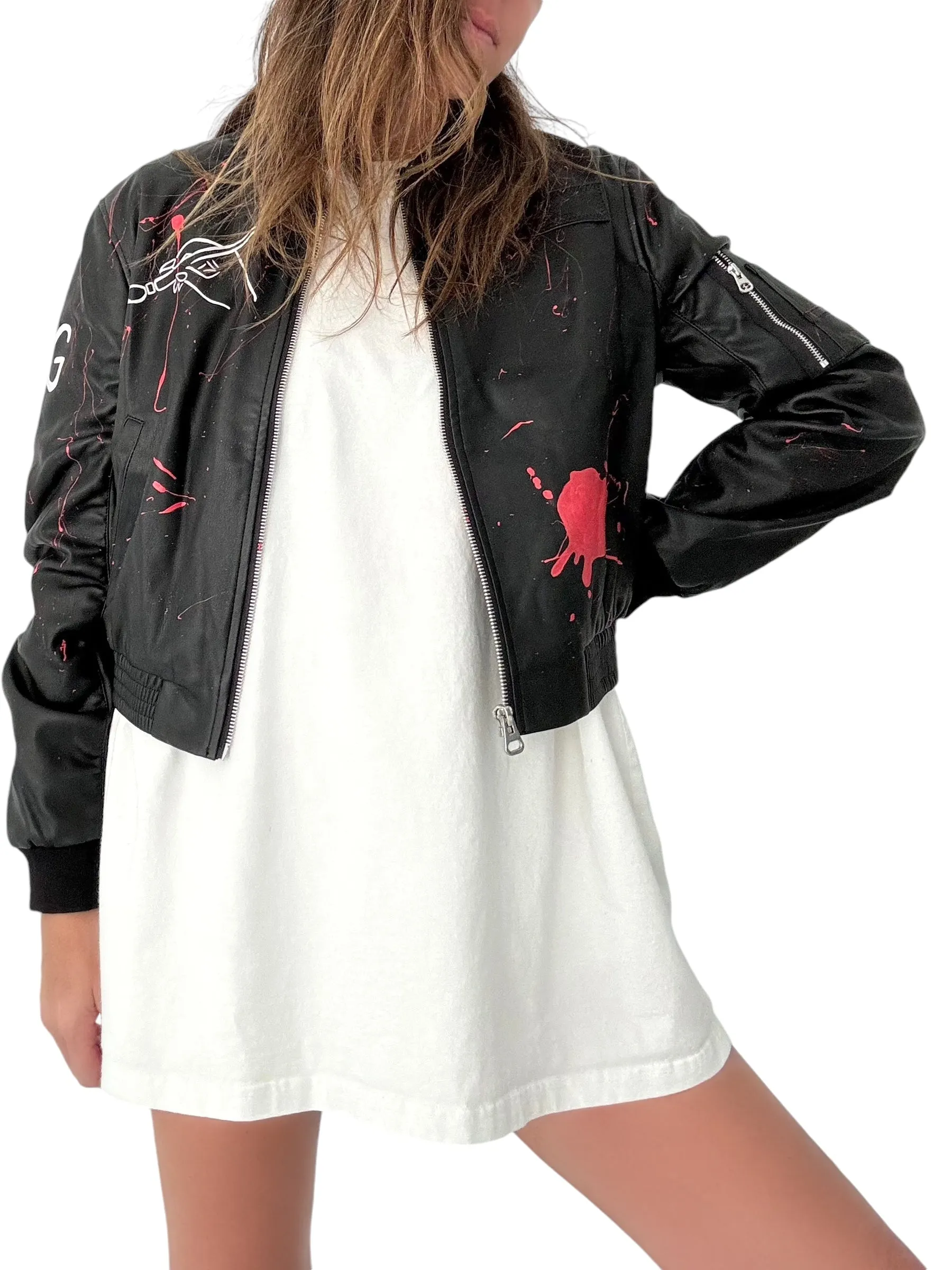 'Ze W G Bomber' Painted Leather Jacket