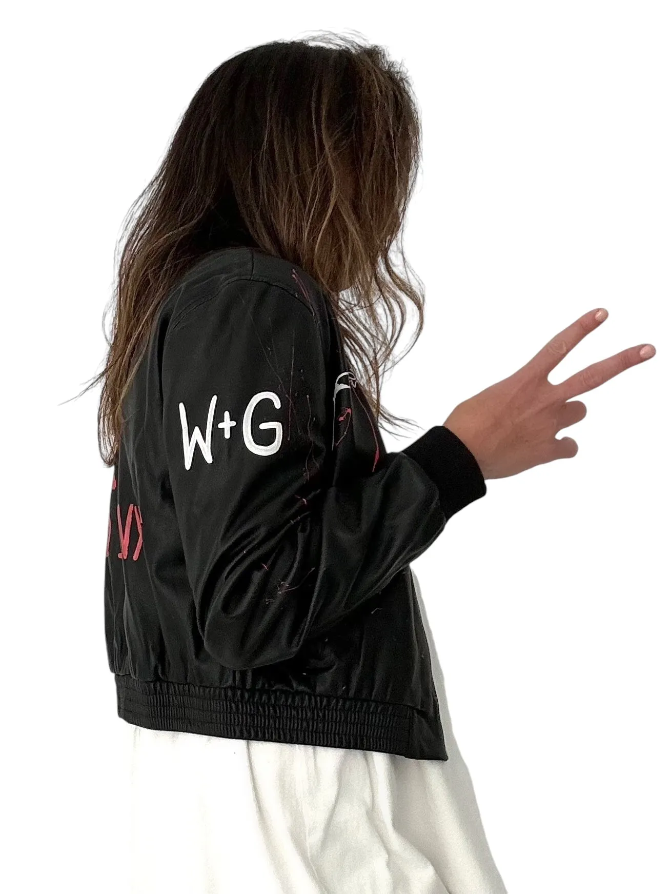 'Ze W G Bomber' Painted Leather Jacket